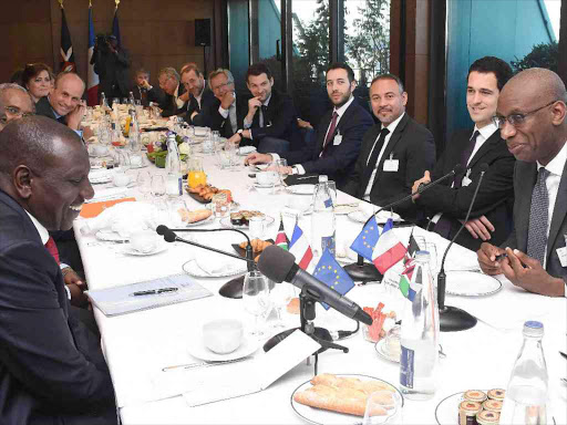 Deputy President William Ruto and Kenyan government officials at a meeting with the French-Eastern Business Council in Paris, France \REBECCA NDUKU/ DPPS