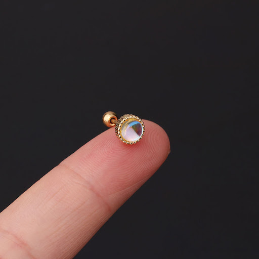 Title 4, Simple Round Peach Heart Moonstone Ear Bone Stu...