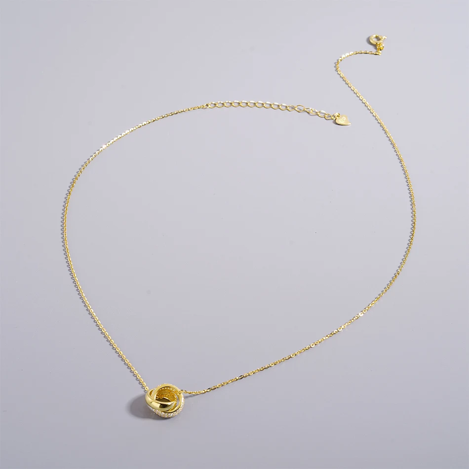 S925 Sterling zilveren ketting met dubbele diamantring voor dames, lichte luxe en temperament, verfijnde stijl.