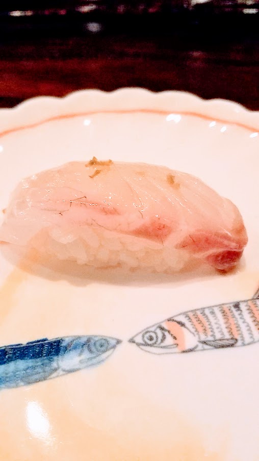 My experience at Nodoguro Supahardcore 2019 - worth the price for the multiple high quality courses that includes cooked dishes and a parade of sushi dishes such as this Sea bream with fermented yuzu on top