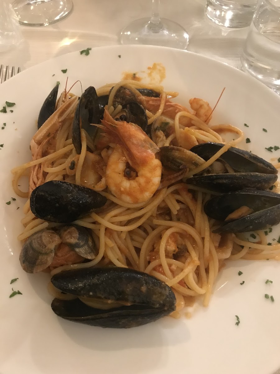 Seafood pasta! Delicious and celiac safe.