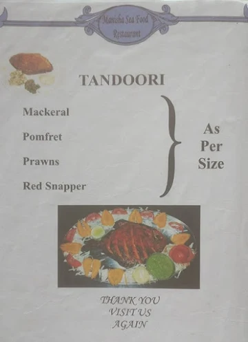 Manisha Seafood menu 