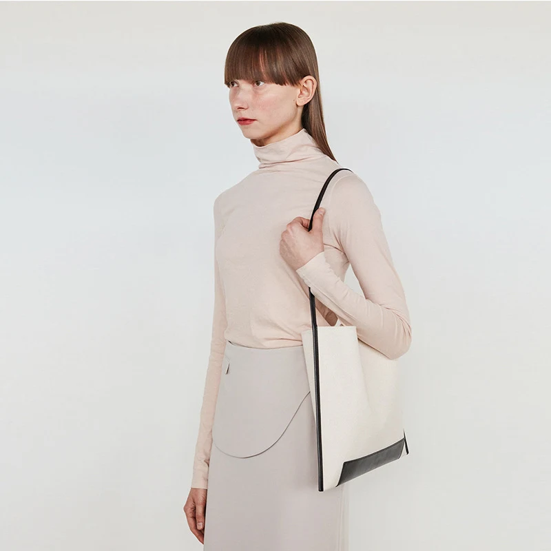 Bolso de compras retro de lona con costuras, un solo hombro para mujer. Ideal para compras diarias, cómodo y con estilo vintage.