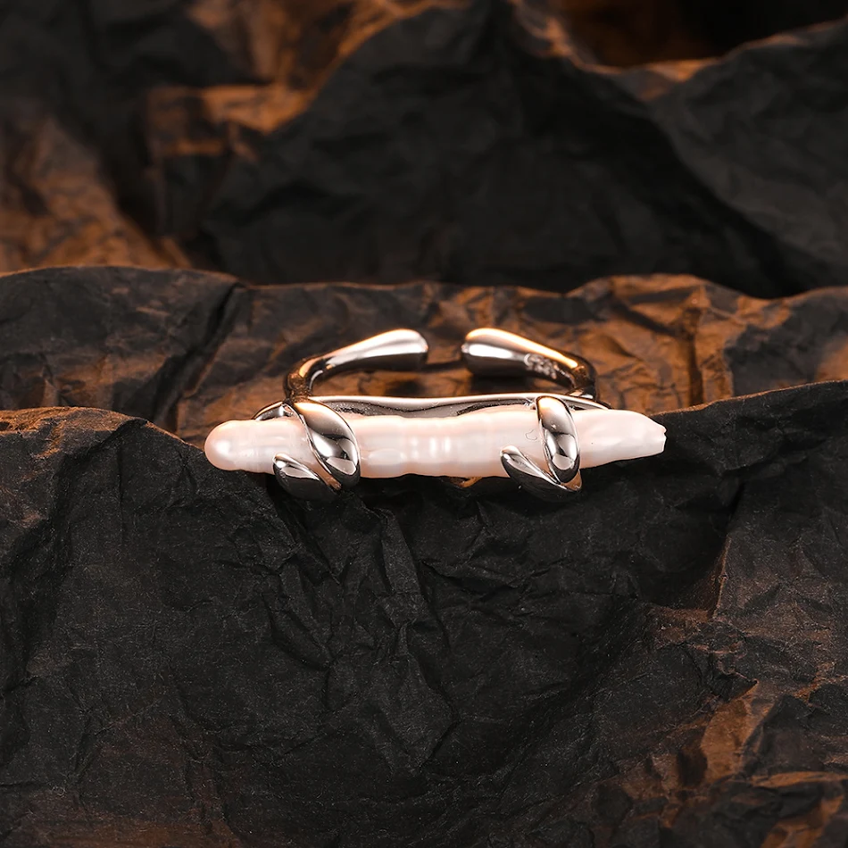 S925 Sterling Silber Zahnstocher Perlenring Barock High-Grade French Chic Style Silber Accessoires. Eleganz pur.