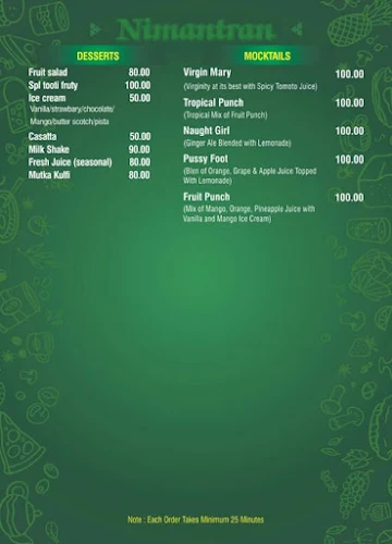 Urvasi Inn Restaurant menu 