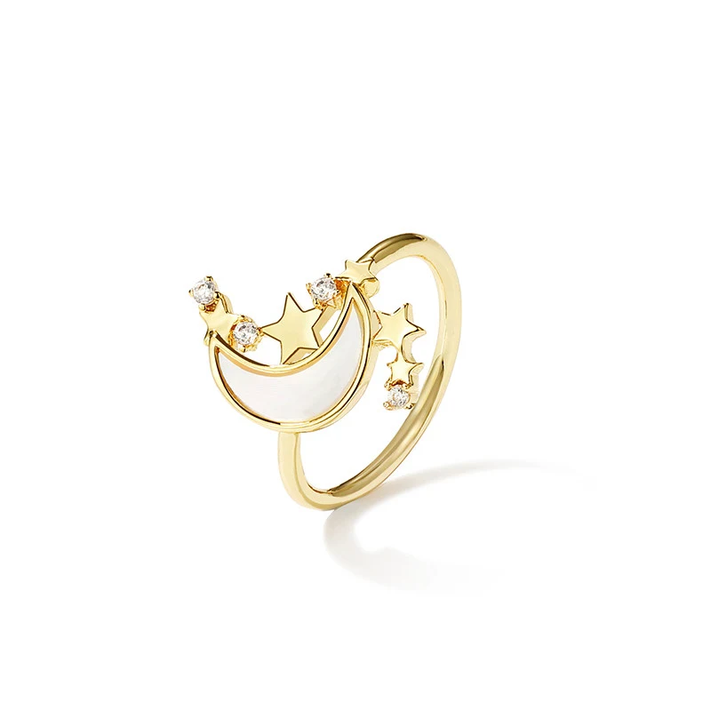 Anel feminino estrela e lua, um acessório encantador e elegante. Perfeito para presentear ou uso diário. Brilho sutil e beleza celestial.