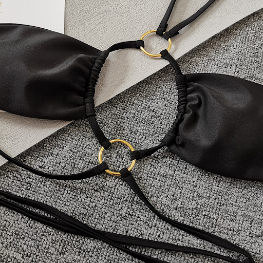 Title 2, Solid black ring backless swimsuit set perfect ...