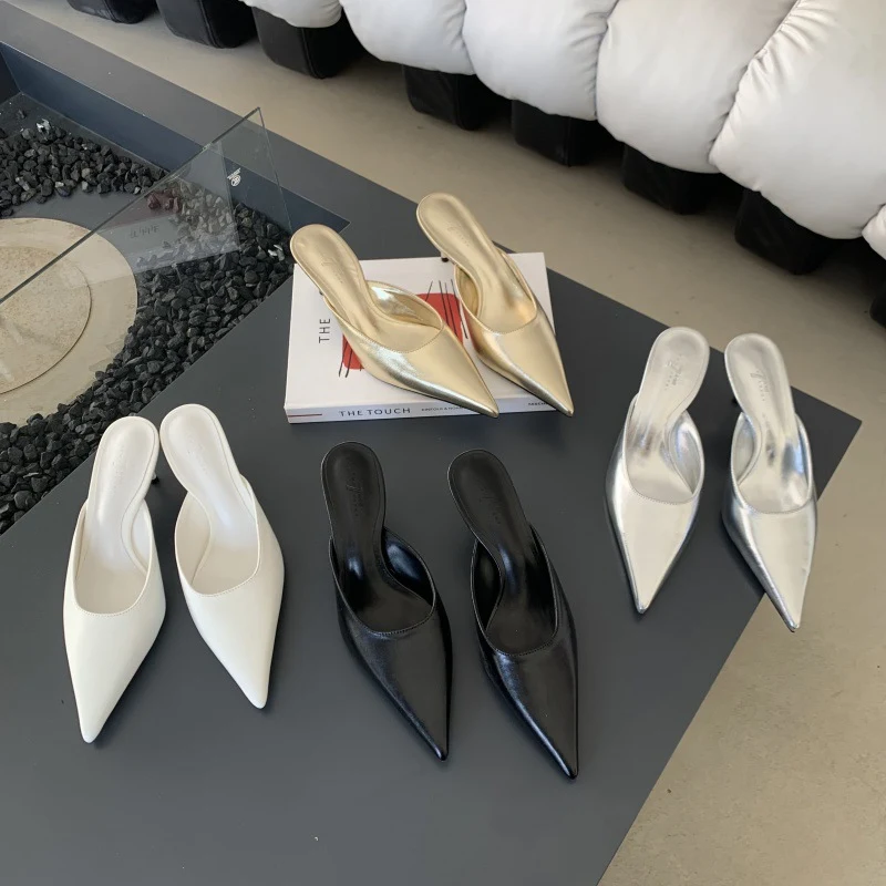 Women's pointed stiletto heel slippers, European and American fashion, closed toe, for a stylish and elegant look.