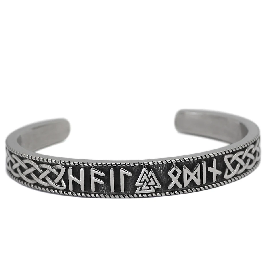 Bracelet Viking avec Runes en Acier Inoxydable Massif, symbole de force et protection. Résistant à l'eau, idéal pour tous les jours.
