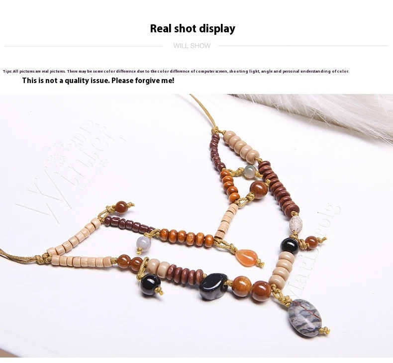 Collier ethnique rétro perles de bois turquoise, bohème haut de gamme, matière naturelle, un style unique et élégant.