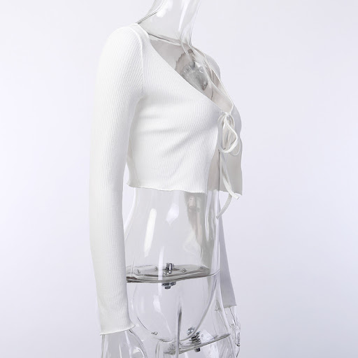 Title 5, Sexy V-neck Solid Slim Lace Up Cardigan. Enhanc...