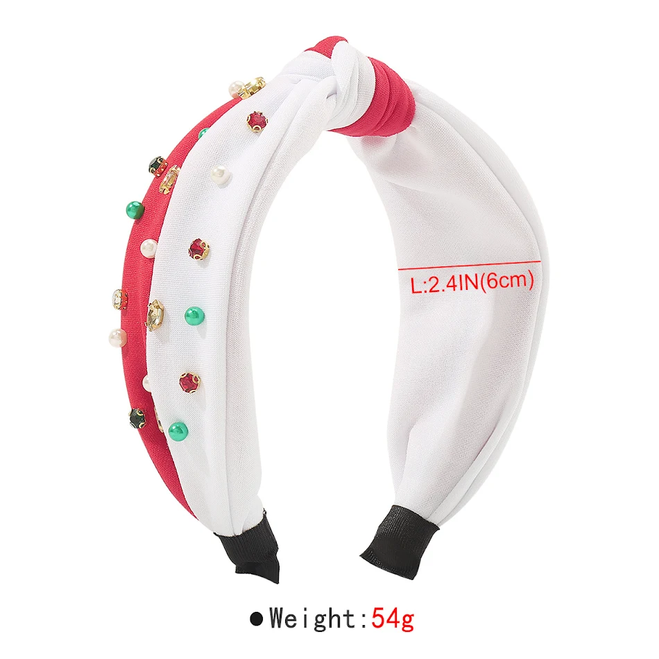 Kerstmis Hoofdband met Brede Rand, Diamanten, Contrastkleuren en Knoop, Luxe en Elegante Haarband voor Feesten