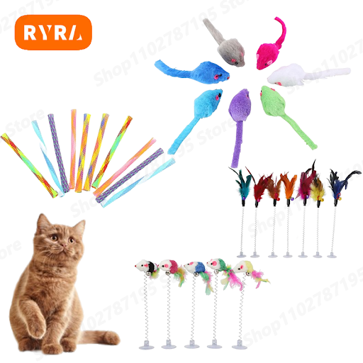 Cartoon Pet Cat Toy Stick Feather Rod Mouse Toy With Mini Bell Cat Catcher Teaser Interactive Cat Toy Random Color Pet S