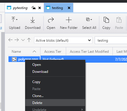 delete a blob with Azure Storage Explorer
