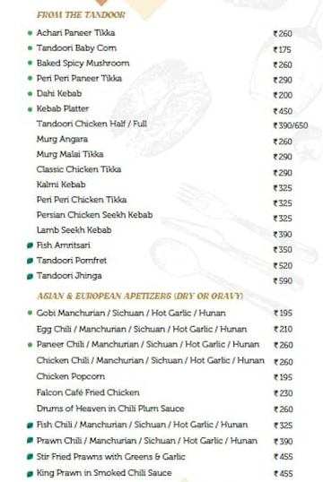 The Falcon Cafe menu 