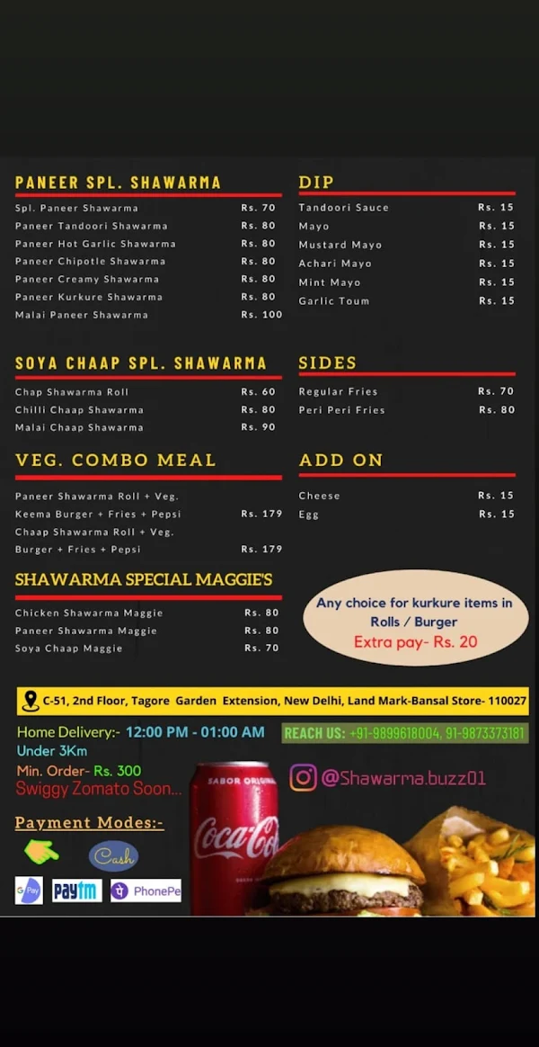 Shawarma Buzz menu 