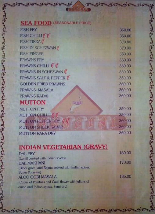 Bhagini Royal menu 