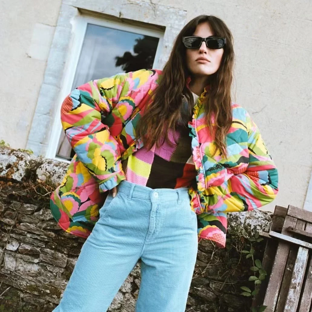Title 4, Manteau matelassé en coton plissé à imprimé et ...