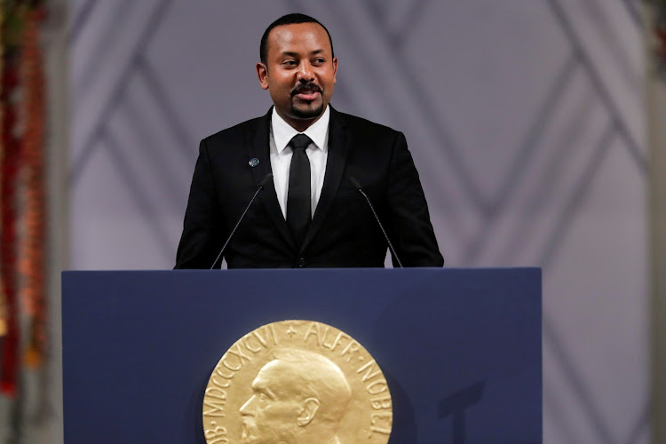 Nobel Peace Prize Laureate Ethiopian Prime Minister Abiy Ahmed Ali delivers his speach during the awarding ceremony in Oslo City Hall, Norway December 10, 2019.