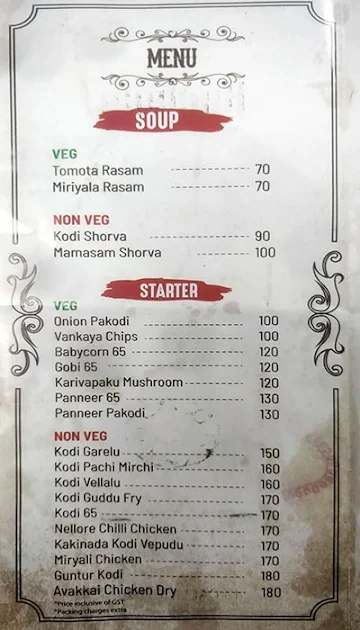 Ruchulu - Telugu Bhojanam menu 