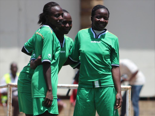 Starlets’ Enez Mango, Judith Musimbi and captain Ann Aluoch during training at Utalii grounds last month. /ENOS TECHE