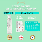 Combo 10 Chai Gel Nha Đam Aloe Vera Hàn Quốc (500Ml) - Làm Dịu Da Nhạy Cảm, Khô, Mụn (Hàng Chính Hãng) + Tặng 3 Serum Ha Plus 100Ml + Tặng 10 Mặt Nạ Soothing