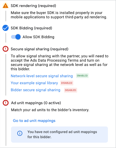 Example of secure signals settings that would prevent your app from sending secure signals