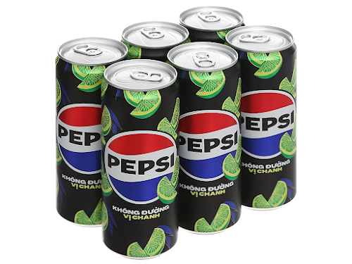 Lốc 6 Lon Nước Uống Có Ga Pepsi Vị Chanh Không Calo 320ml/Lon