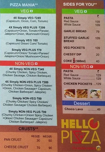 Hello Pizza menu 