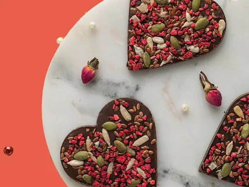 Valentine Heart With Healthy Seeds And Dark Chocolate