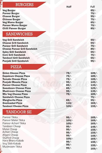 The Garage Cafe menu 