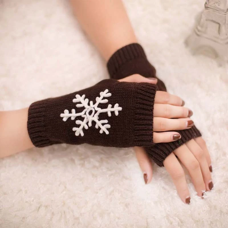 Christmas New Knitted Half Finger Embroidered Warm Gloves