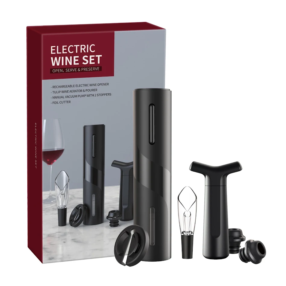 Tire-bouchon électrique ouvre-bouteille de vin automatique haut de gamme avec coupe-capsule. Accessoire de cuisine essentiel.