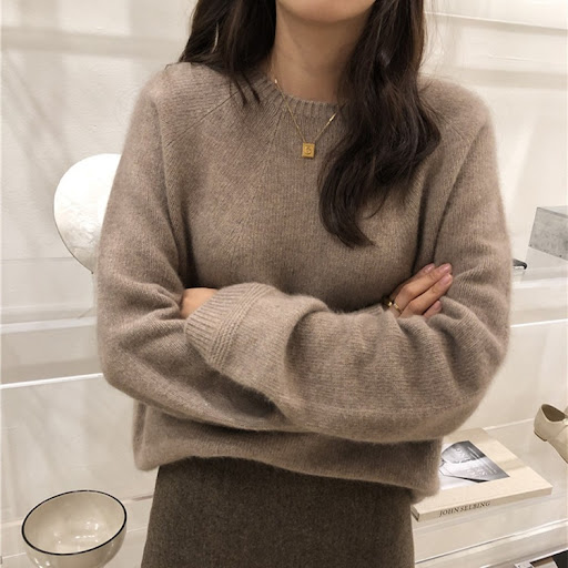 Title 2, Womens Loose Thickened Round Neck Short Pure W...