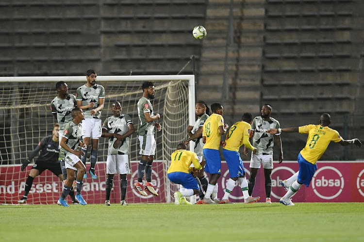 Cape Town City FC and Mamelodi Sundowns players during the Absa Premiership match between Mamelodi Sundowns and Cape Town City FC at Lucas Moripe Stadium on August 20, 2019 in Pretoria, South Africa.