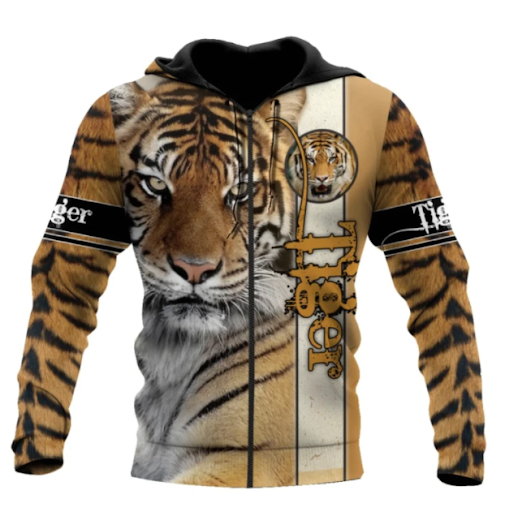 Title 2, Mens Tiger Print Cardigan Hooded Long Sleeve S...