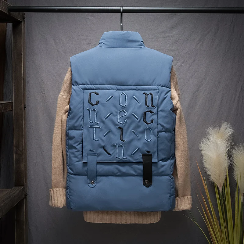 Gilet en coton brodé pour homme hiver. Nouveau gilet en coton col montant. Vêtements de travail en coton chaud et confortable.