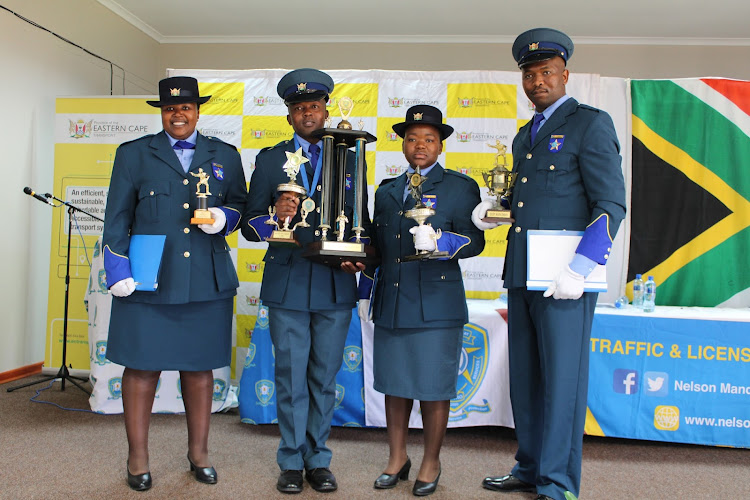 The top achievers among the class of newly graduated traffic officers from the Port Elizabeth Traffic Training College.
