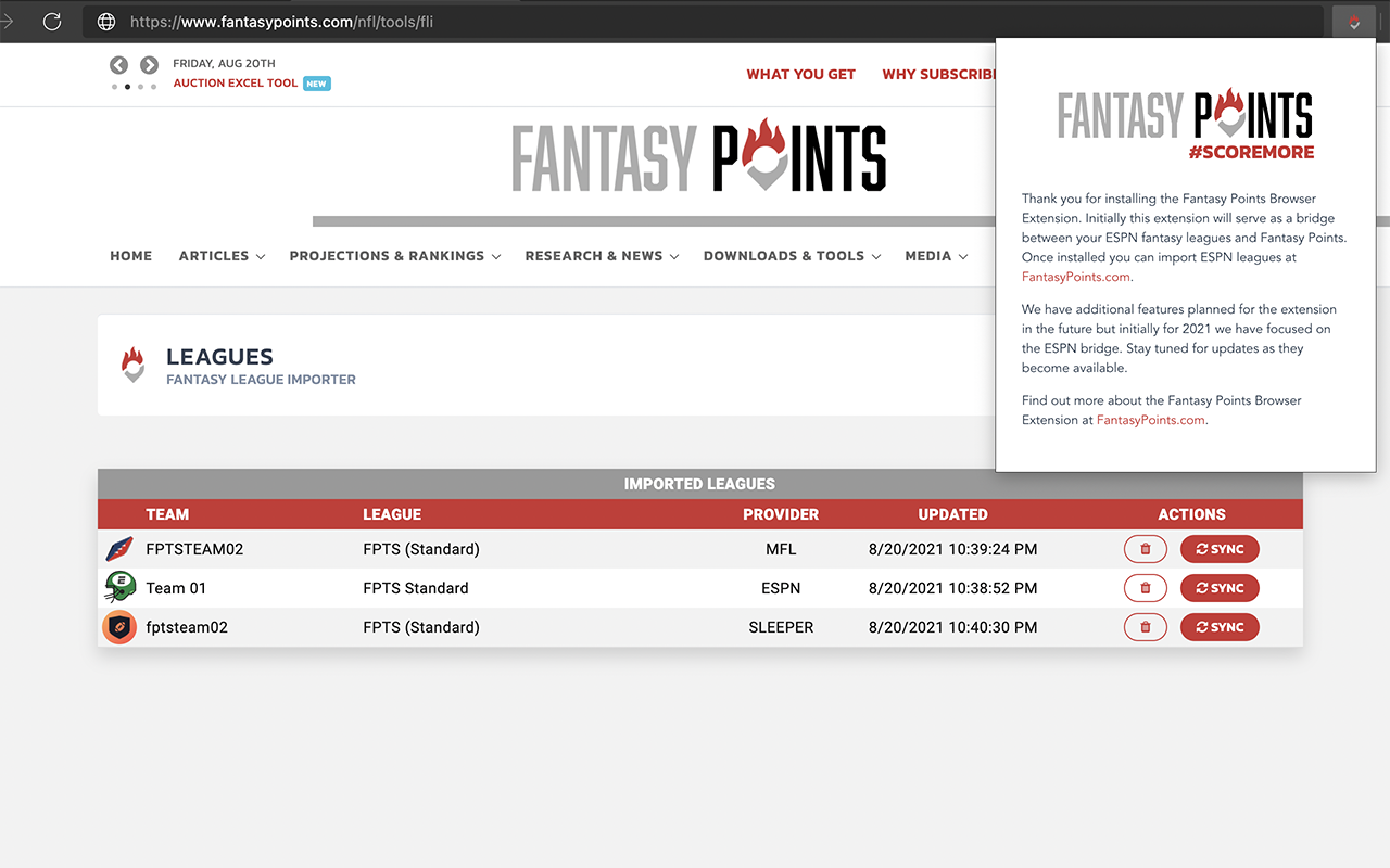 Fantasy Points Browser Extension Preview image 1