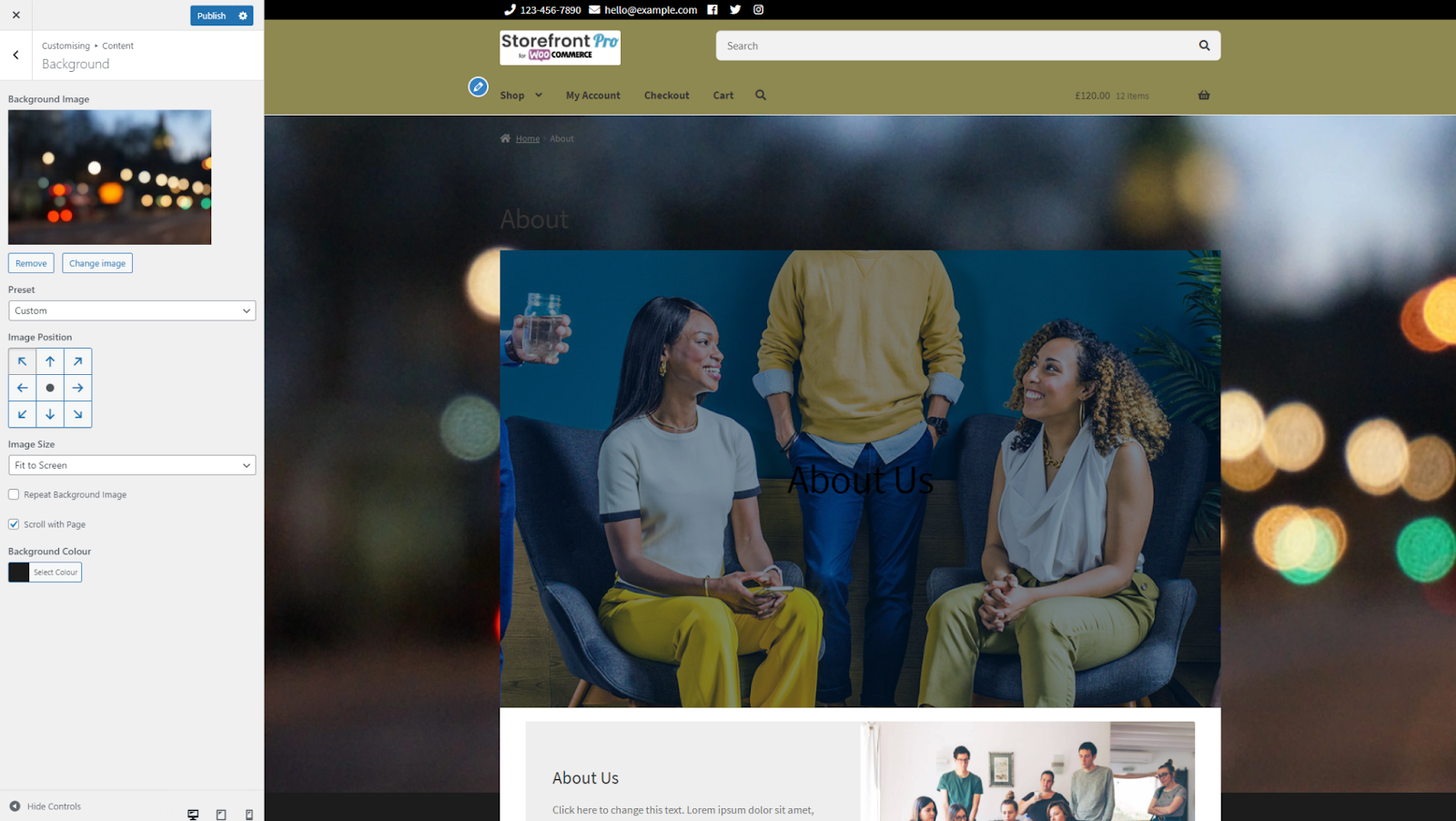 Customising Storefront Pro backgorund image position 