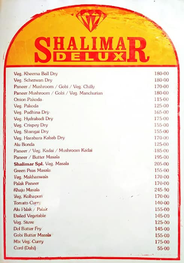 Shalimar Restaurant menu 