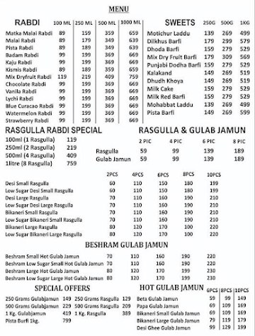 The Golden Rasgulla menu 