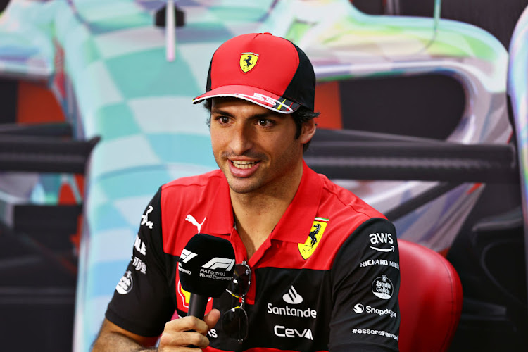 Carlos Sainz talks in the Drivers Press Conference during Day Two of F1 Testing at Bahrain International Circuit on March 11, 2022 in Bahrain.