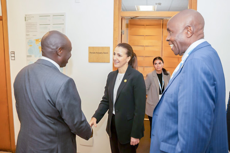 Deputy President Rigathi Gachagua with Education CS Ezekiel Machogu and UAE Minister for Climate Change and Environment Mariam Almheiri in Rome, Italy on July 25, 2023.