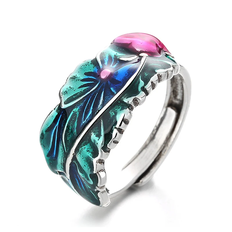 Title 3, Bague Lotus Vintage Thaï Argent Style Chinois C...