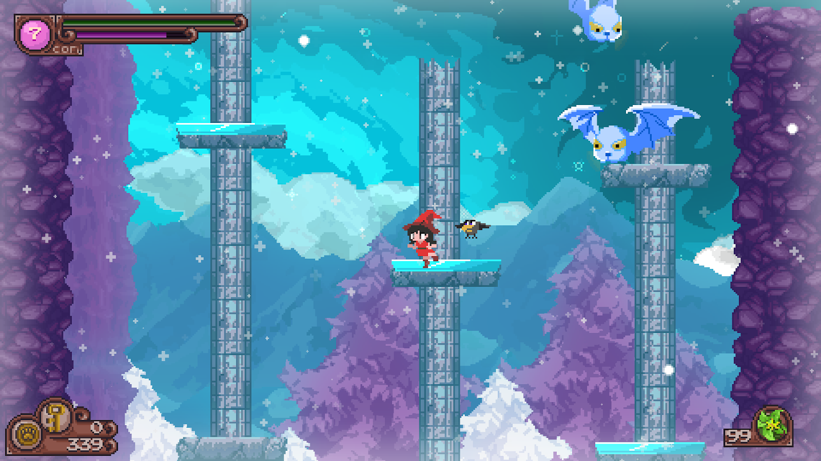 A level filled with ice and ice bats, waiting to attack the player.