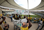 African National Congress (ANC) supporters gather at Moses Mabhida stadium. 