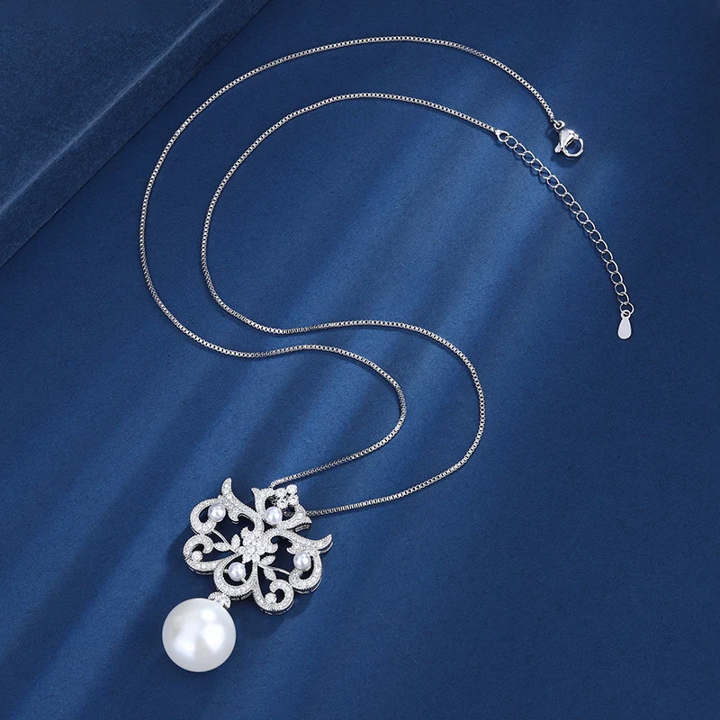 Verguld Koperen Zolen Hanger met Fritillary Parel en Diamanten, Elegante Ketting, Perfect Geschenk voor haar, Gratis verzending.