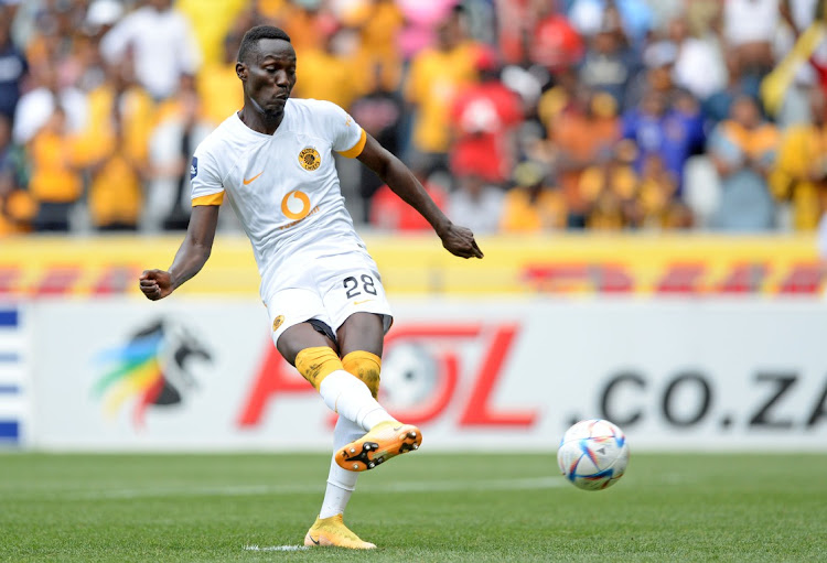 Caleb Bimenyimana of Kaizer Chiefs scores from the penalty spot during the DStv Premiership 2022/23 game between Stellenbosch FC and Kaizer Chiefs at Cape Town Stadium in Stellenbsoch on 9 October 2022 .