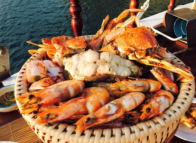 Enjoy fresh sea food with crab and shrimps